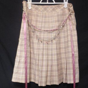 SEASON WIND, plaid lined skirt with decorative belt, size 170/72A, BNWOT